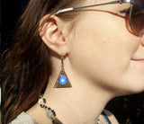 Blue and Violet Triangle Earrings, Pyramid Shape Accessory, Violet Starburst Art - "Hope"