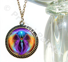 Chakra Art Rainbow Angel Necklace by Primal Painter