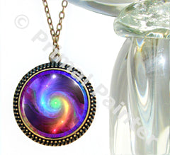 Rainbow Swirl chakra art necklace by Primal Painter