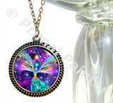 Rainbow Chakra Art Angel Necklace, Reiki Jewelry, Energy Pendant - "Bubbles of Clearing"