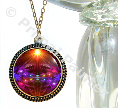 Rainbow Chakra Art Necklace, Reiki Energy Jewelry, Metaphysical Meaning - "The Protector"