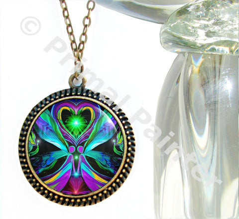 bronze round necklace featuring twin flames art by Primal Painter