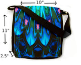 Blue Green Messenger Bag with a Snap-On Abstract Art Flap, Unique Fashion Statement - "Angel Feathers"