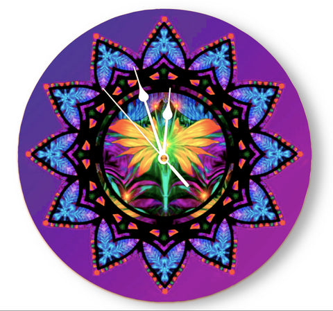 Large Wood Wall Clock, Rainbow Angel Art Home Decor - "Centered Mandala"