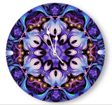 Round Wood Wall Clock, Purple Blue and White Flower Mandala Art, Unique Home Decor - "Flowering Lotus"