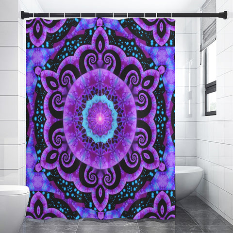 Purple Mandala Shower Curtain, Original Art Bathroom Decor - "Third Eye Spiral"