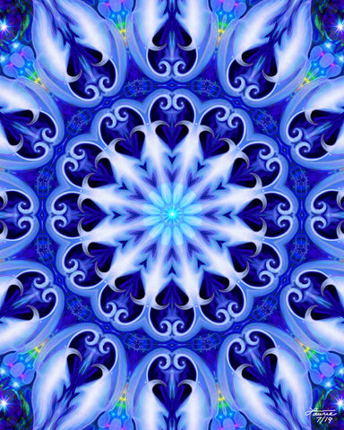 Blue Mandala Art Print, Reiki-Infused Visionary Artwork by Primal Painter -" Soul Connection"