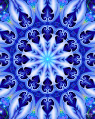 Blue and white mandala art print with 12 points, chakra colors called Connections by Primal Painter