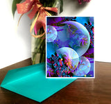 Fantasy Art Greeting Card, Purple Reiki Energy Notecards - "Spirit Orbs"