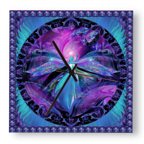 Purple Angel Art Wood Wall Clock, Mandala Home Decor, Metaphysical Artwork  - "The Seer"