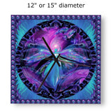 Purple Angel Art Wood Wall Clock, Mandala Home Decor, Metaphysical Artwork  - "The Seer"