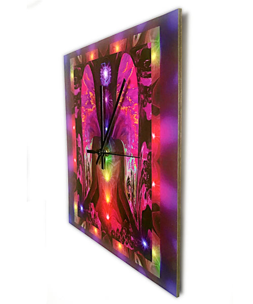 Chakra Art Wood Wall Clock, Square Functional Colorful Decor, Reiki An ...