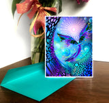 Fantasy Fairy Art Blank Notecards, Blue Purple Polka Dots Greeting Card, Crown Chakra Card - "The Divine Light"