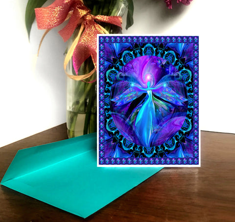 Mandala Angel Art Greeting Card, 3rd Eye Intuition, Blank Notecard, Thank You Cards - "The Seer Mandala"
