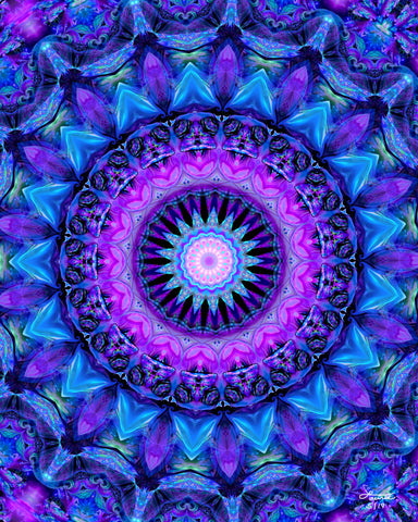 Blue and Purple Mandala Art Print, Reiki-Infused Sacred Geometry Artwork by Primal Painter -"Third Eye"