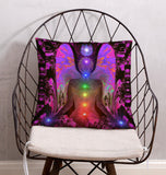 Chakra Angel Throw Pillow, Uplifting Home Decor, Rainbow Reiki Artwork - "Balance Within Chaos"