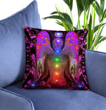 Chakra Angel Throw Pillow, Uplifting Home Decor, Rainbow Reiki Artwork - "Balance Within Chaos"