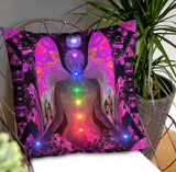 Chakra Angel Throw Pillow, Uplifting Home Decor, Rainbow Reiki Artwork - "Balance Within Chaos"