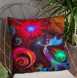 Red Angel Throw Pillow, Uplifting Home Decor, Mystical Moon Spiral Artwork - "Gratitude"