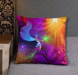 Rainbow Fairy Art Throw Pillow, Colorful Soft Home Decor, Uplifting Energy Art Pillowcase- "The Gift"