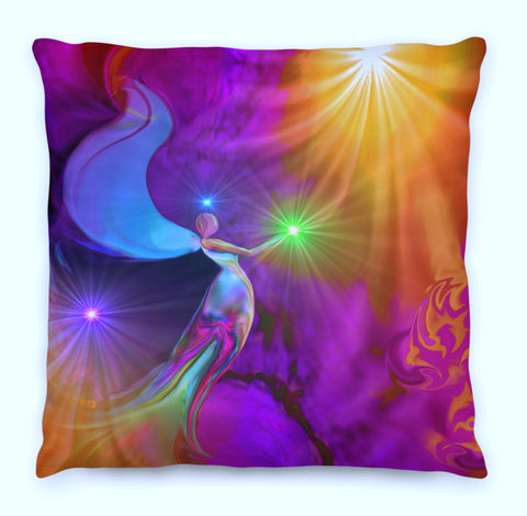 Rainbow Fairy Art Throw Pillow, Colorful Soft Home Decor, Uplifting Energy Art Pillowcase- "The Gift"