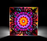 Unique Mandala Night-light, Freestanding or Plug-in Decorative Lighting, 3D Framed Art- "Violet Flame Mandala"