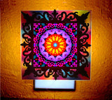 Unique Mandala Night-light, Freestanding or Plug-in Decorative Lighting, 3D Framed Art- "Violet Flame Mandala"